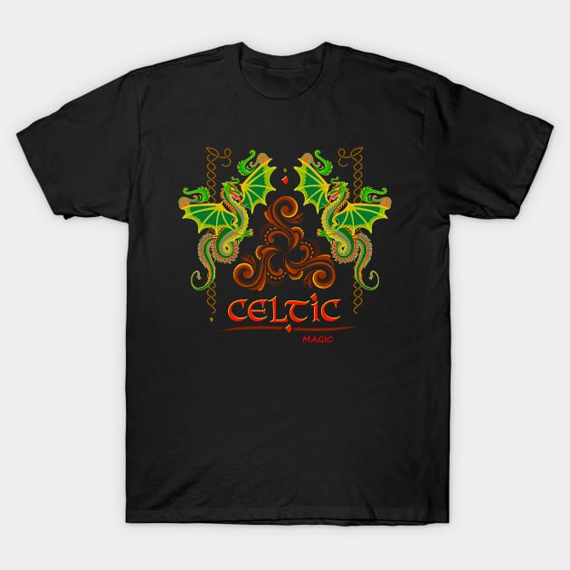 Celtic dragons and Triskele symbol T-Shirt by Artist Natalja Cernecka